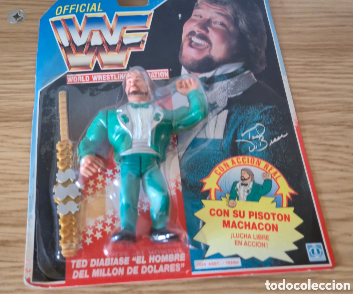 Figuras y Mu&ntilde;ecos Pressing Catch: Figura de luchador de pressing catch en blister Ted Dibiase verde Hasbro A&ntilde;os 90 wwe wwf