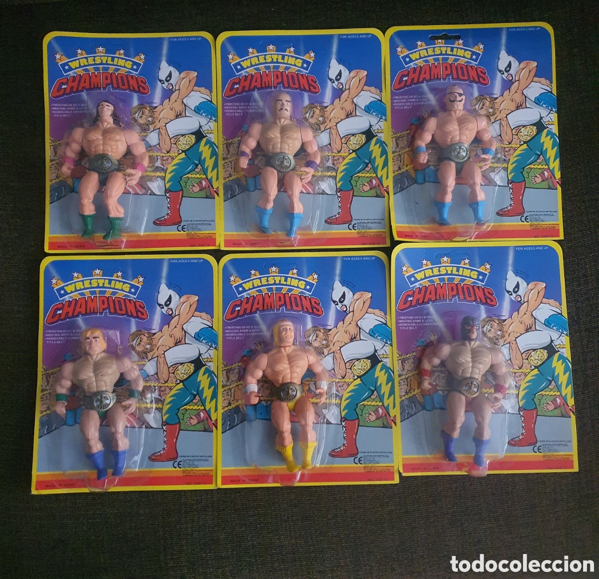 Figuras y mu&ntilde;ecos Pressing Catch: Lote 6 antiguos blister de Wrestling Champions ,nuevos y precintados
