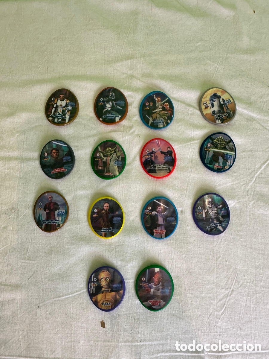 Figuras y Mu&ntilde;ecos Star Wars: Lote 14 Tazos Matutano Blix Star Wars Clone Wars 2009 Yoda Obi Wan Anakin R2D2