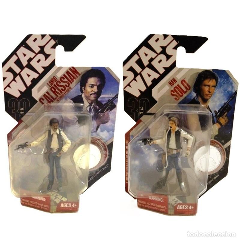 Figuras y Mu&ntilde;ecos Star Wars: STAR WARS FIGURAS 30 A&Ntilde;OS MONEDAS COLOR PLATA HAN SOLO LANDO CALRISSIAN EQUIPO CONTRABANDISTA HASBRO