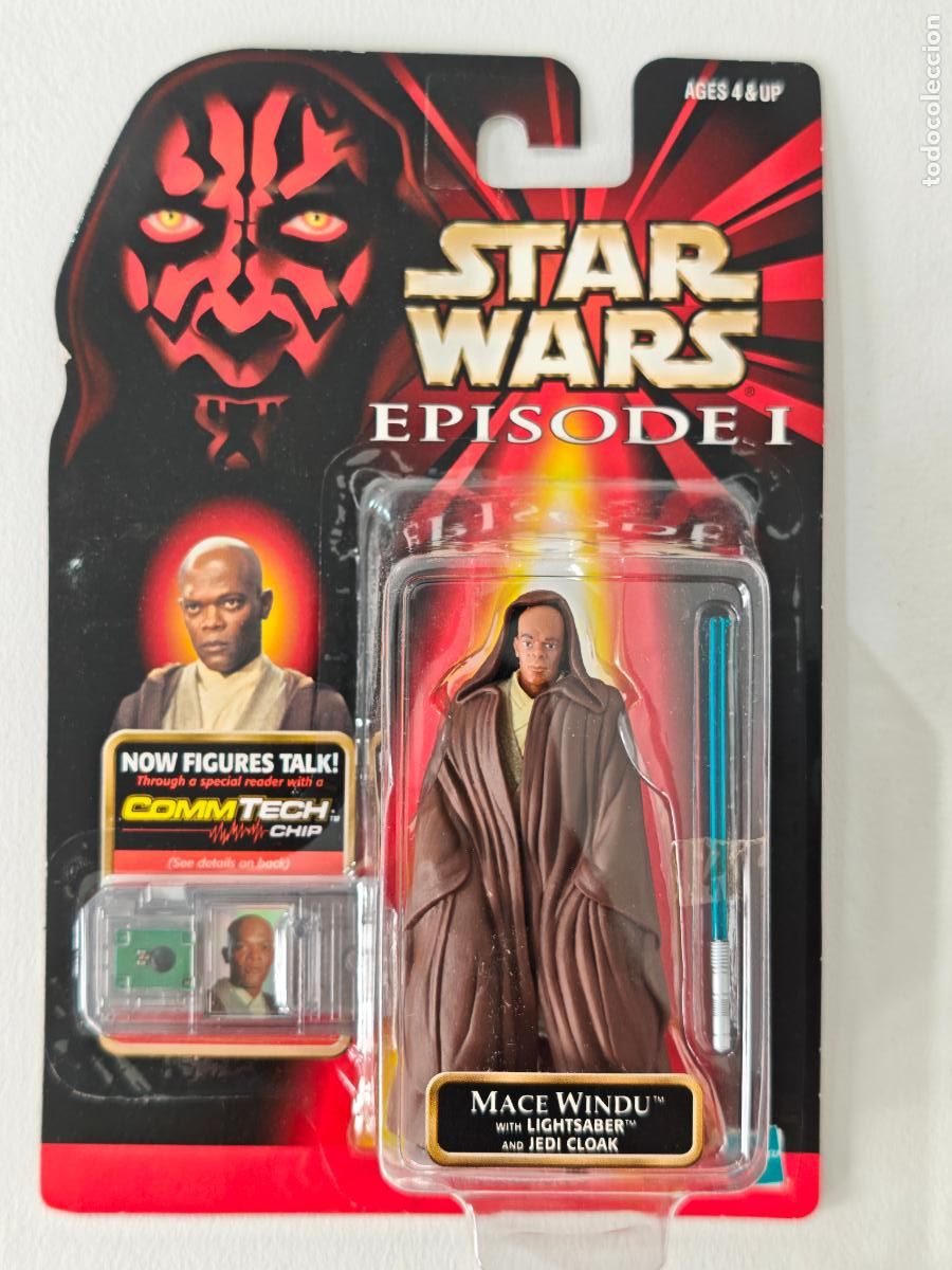 Figuras y mu&ntilde;ecos Star Wars: Star Wars Episode I Mace Windu Lightsaber Jedi Cloak CommTech sellado