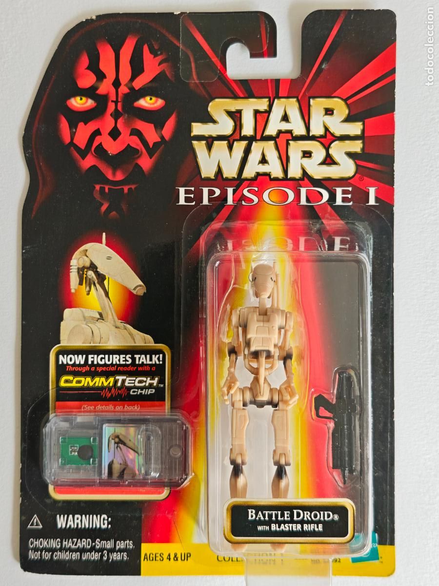 Figuras y mu&ntilde;ecos Star Wars: Figura Star Wars Battle Droid Hasbro 1999 Episodio I CommTech Chip MOc clean