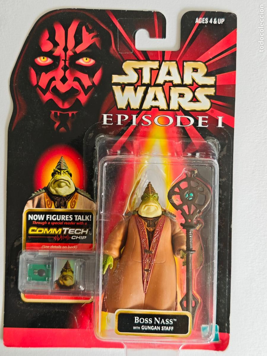 Figuras y mu&ntilde;ecos Star Wars: Figura Star Wars Boss Nass Hasbro 1999 Episodio I Gungan Staff CommTech MOC Precintado