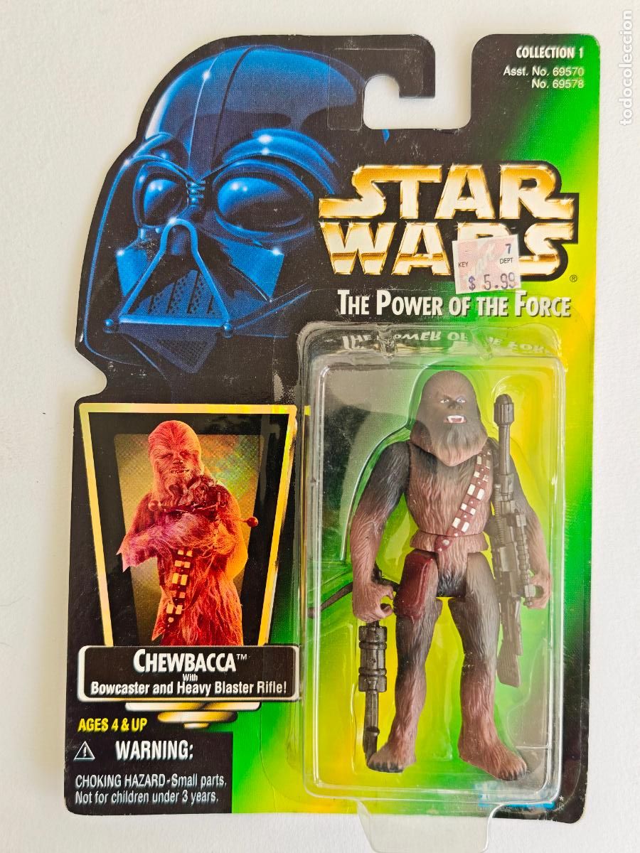 Figuras y mu&ntilde;ecos Star Wars: Figura Star Wars Chewbacca POTF2 Kenner 1995 Green Card Blaster MOC Precintado
