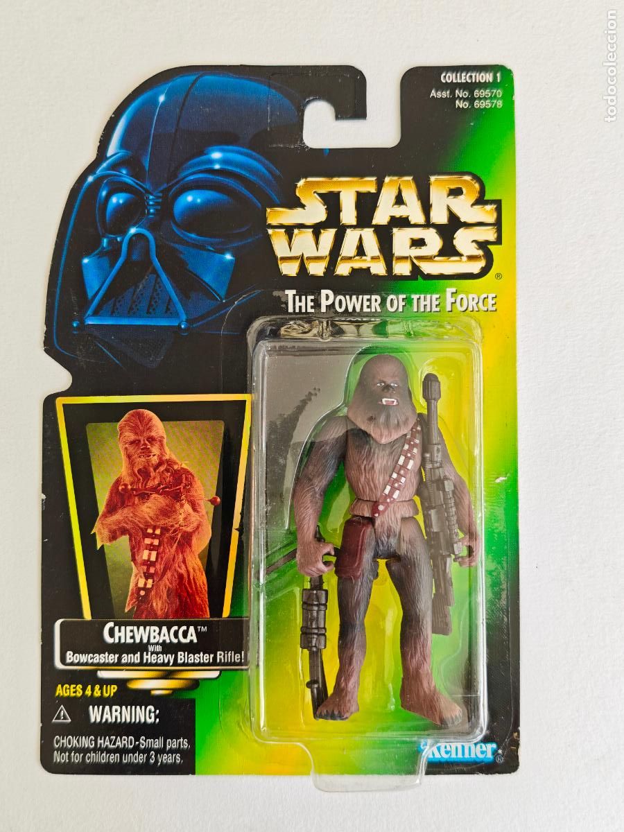 Figuras y mu&ntilde;ecos Star Wars: Figura Star Wars Chewbacca POTF2 Kenner Green Card Bowcaster MOC Precintado