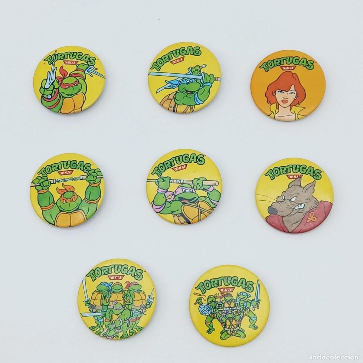 Figurines et Jouets Tortues Ninja: Lote 8 chapas TMNT buttons chapas Ninja Turtles 90s OFFICIAL PRODUCT Made in spain tortugas ninja