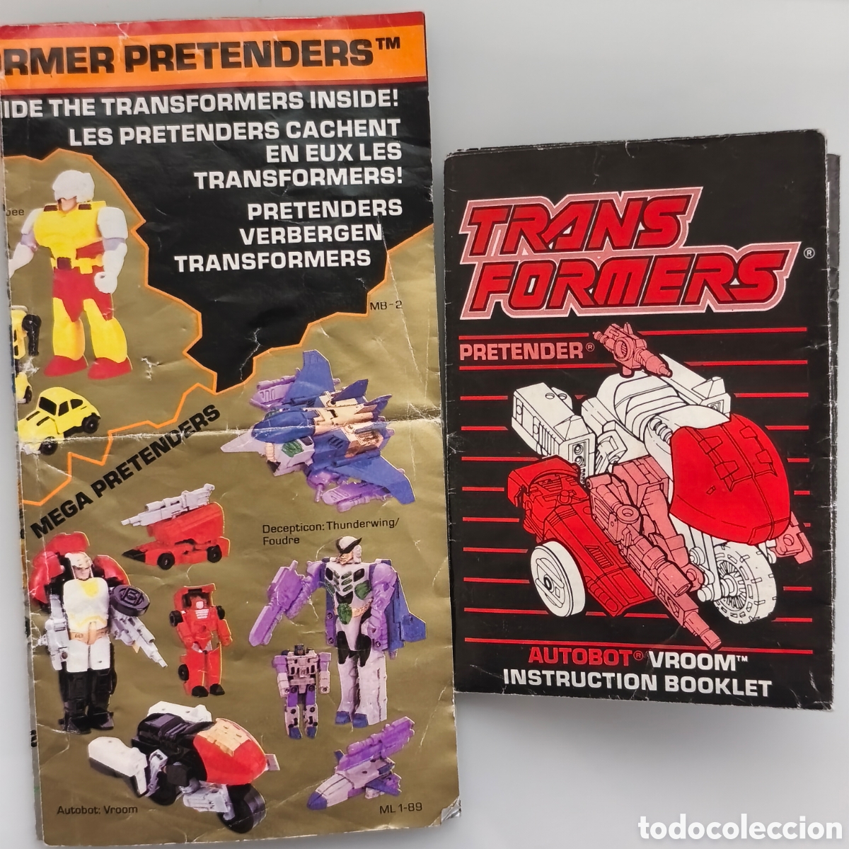 Figuras y mu&ntilde;ecos Transformers: Hasbro, Transformers, Instrucciones Vroom a&ntilde;o 1988, folleto mostrario Pretenders, Micromasters 1989