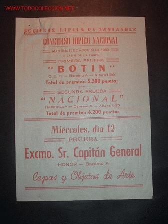 Tourismusbrosch&uuml;ren: PROGRAMA DE LA SOCIEDAD HIPICA DE SANTANDER,CONCURSO HIPICO NACIONAL,AGOSTO 1953