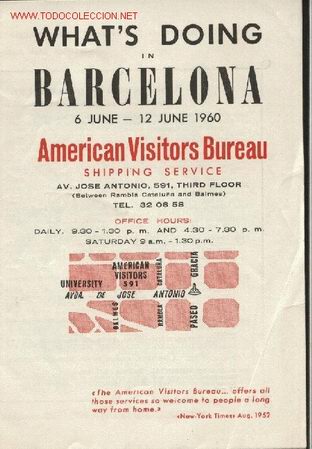 Travel Brochures: Folleto del American Visitors Bureau. Barcelona, Junio 1960.