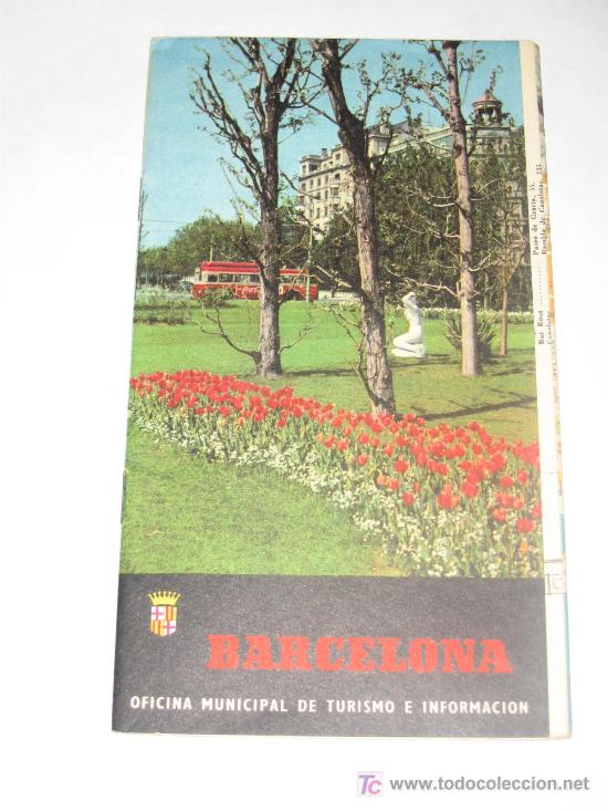 Travel Brochures: Folleto tur&iacute;stico de Barcelona, con plano, a&ntilde;os 60. Oficina Municipal de Turismo e Informaci&oacute;n