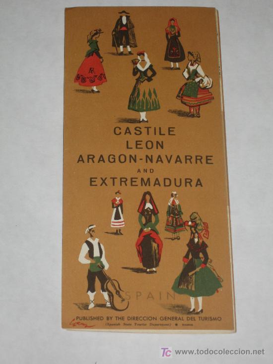 Travel Brochures: Castilla y Leon, Arag&oacute;n, Navarra y Extremadura (folleto en ingl&eacute;s), desplegable en cuatro.  Serny