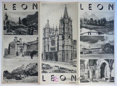 Brochures de tourisme: Folleto Turistico LEON-Triptico-Patronato de Turismo de Espa&ntilde;a-A&ntilde;os 50--V i B