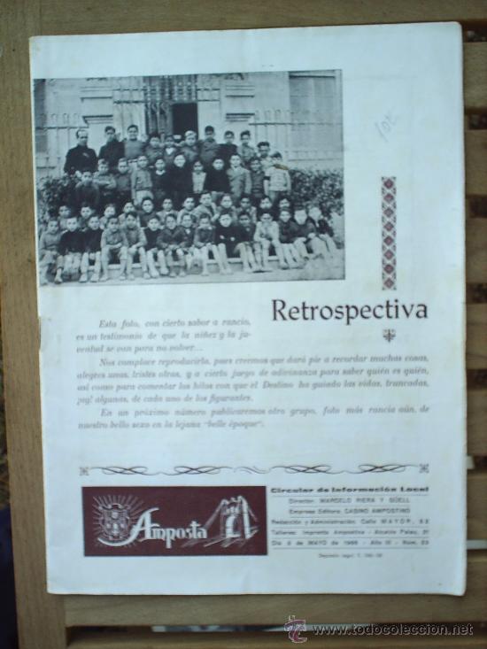 Folletos de turismo: AMPOSTA-CIRCULAR DE INFORMACION LOCAL-1966-RESTROSPECTIVA