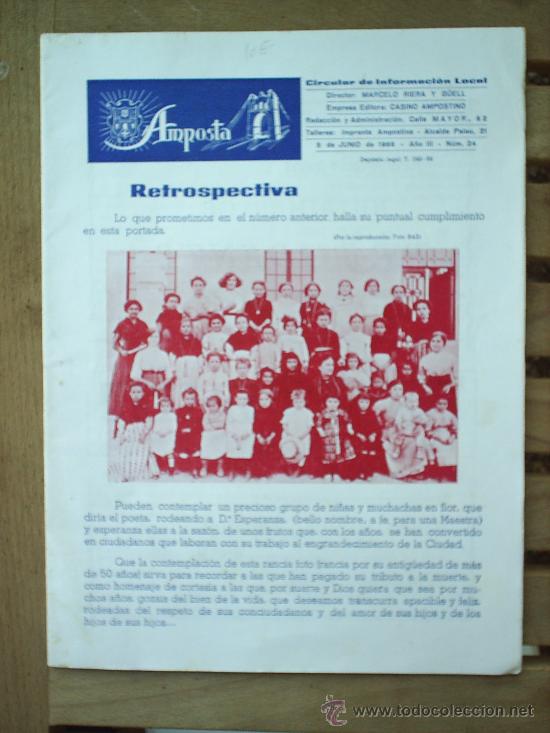 Folletos de turismo: AMPOSTA -CIRCULAR DE INFORMACION LOCAL-1966-RESTROS PECTIVA