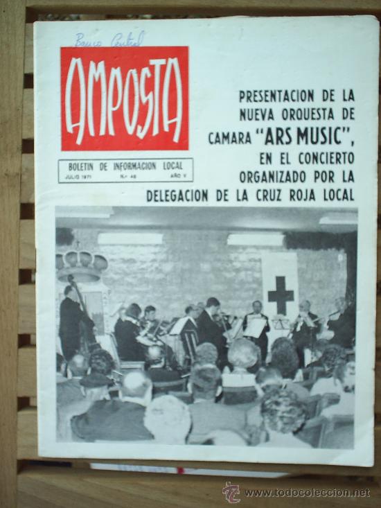 Folletos de turismo: AMPOSTA-BOLETIN DE INFORMACION LOCAL-1971-CAMARA -ARS MUSIC