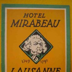 Folhetos de turismo: FOLLETO TURISMO : HOTEL MIRABEAU, LAUSANNE - SUISSE. 1927. Lote 14109682