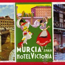 Folletos de turismo: ETIQUETA HOTEL - HOTEL VICTORIA - TRIPTICO TURISTICO -1962 DATADO - 245X135 MM -MURCIA. Lote 24043896