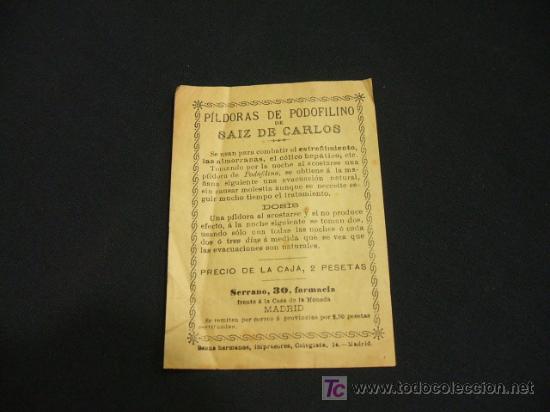 Brochures de tourisme: FOLLETO ANTIGUO DE PILDORAS DE PODOFILINO DE SAIZ DE CARLOS