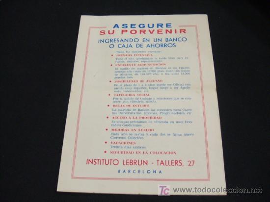Brochures de tourisme: FOLLETO ASEGURE SU PORVENIR - INSTITUTO LEBRUN - TALLERS, 27 - BARCELONA