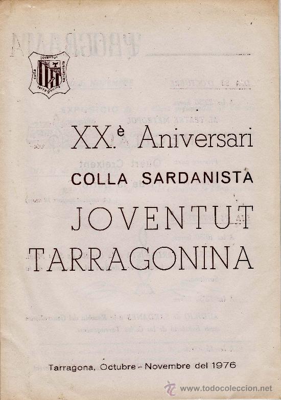 Tourismusbrosch&uuml;ren: folleto - XX aniversari colla sardanista joventut tarragonina - tarragona - a&ntilde;o 1976