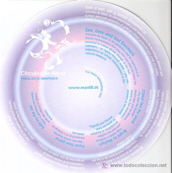 Travel Brochures: Circulos del agua. Pabellon de Dinamarca en la Expo Zaragoza 2008 ( disco , no musica ).