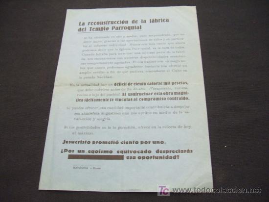 Brochures de tourisme: FOLLETO - LA RECONSTRUCCION DE LA FABRICA DEL TEMPLO PARROQUIAL -