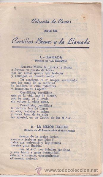 Folhetos de turismo: FOLLETO. COLECCI&Oacute;N DE CANTOS PARA LOS CURSILLOS BREVES Y DE LLAMADA. GRANADA. 1963.