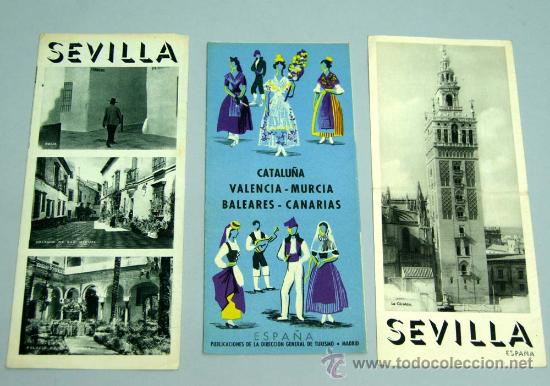 Travel Brochures: 3 folleto Patronato Nacional Turismo Sevilla Baleares Valencia Murcia Canarias Catalu&ntilde;a