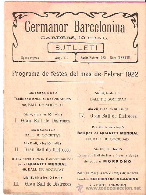 Travel Brochures: GERMANOR BARCELONINA. Bulleti de Festes de 1922. Barcelona. 16 x 21,5 cms. Vell i Bell