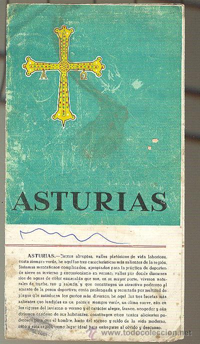 Travel Brochures: Asturias, a&ntilde;os 50. Desplegable. Mapa. Trenes, hoteles, &hellip;