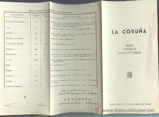 Travel Brochures: La Coru&ntilde;a. 1953. Tr&iacute;ptico con museos, monumentos, lugares interesantes y excursiones.