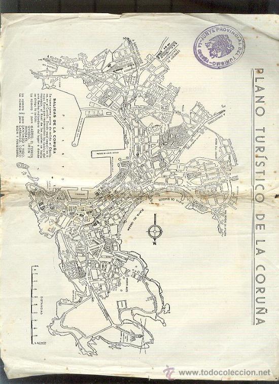 Travel Brochures: Antiguo plano tur&iacute;stico de La Coru&ntilde;a 1952 Junta Provincial de  Turismo