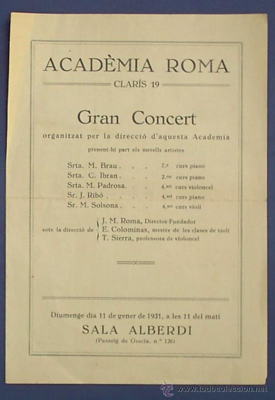 Tourismusbrosch&uuml;ren: FOLLETO PROGRAMA GRAN CONCERT. ACADEMIA ROMA. 1931
