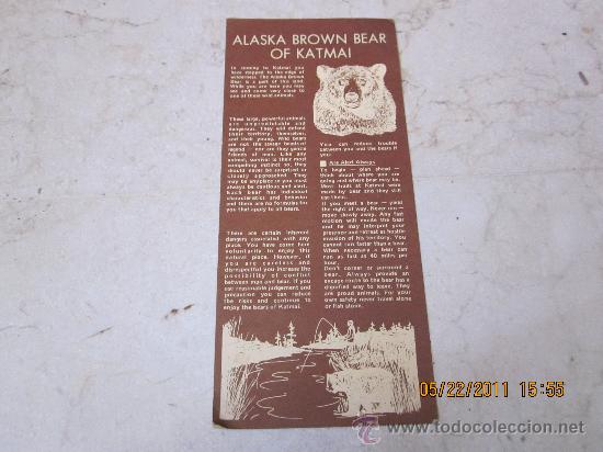 Folletos de turismo: TARJETA INFORMATIVA SOBRE EL OSO PARDO DEL PARQUE NACIONAL DE KATMAI (ALASKA)