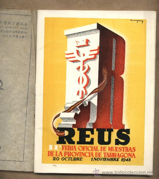 Tourismusbrosch&uuml;ren: Reus. II Feria oficial de muestras provincia Tarragona. 1948.Cat&aacute;logo oficial.Publicidad Jubus.
