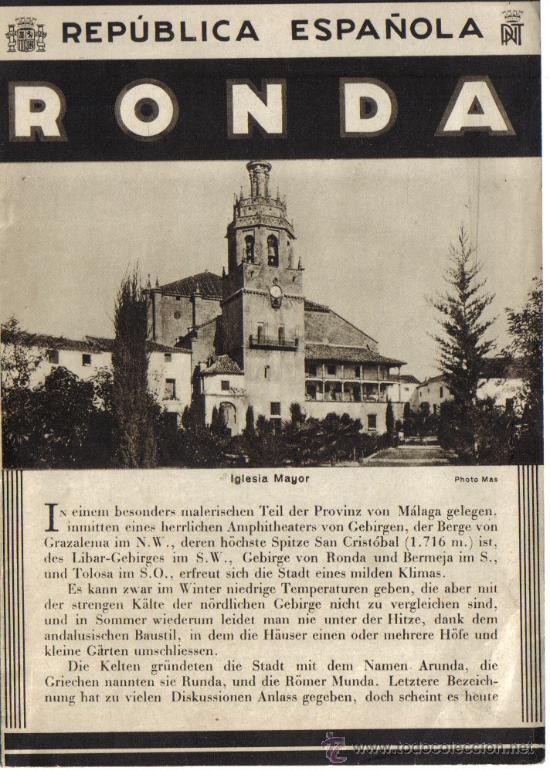 Tourismusbrosch&uuml;ren: PATRONATO NACIONAL DE TURISMO : REPUBLICA ESPA&Ntilde;OLA . RONDA, CON PLANO EN TRASERA  Y FOTOS