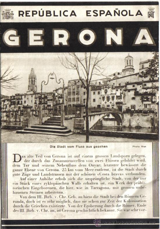 Foglietti di turismo: REPUBLICA ESPA&Ntilde;OLA, PATRONATO DE TURISMO, A&Ntilde;OS 30, GERONA, FOTOS INTERIORES Y PLANO.