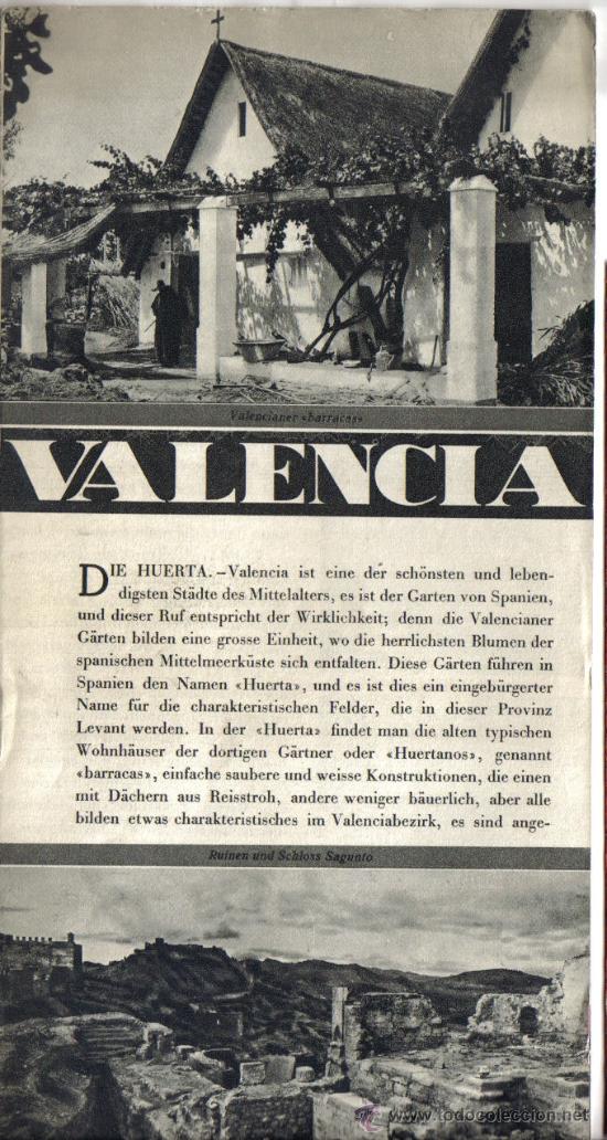 Tourismusbrosch&uuml;ren: REPUBLICA ESPA&Ntilde;OLA, TRIPTICO PATRONATO DE TURISMO, VALENCIA, A&Ntilde;OS 30, FOTOS.