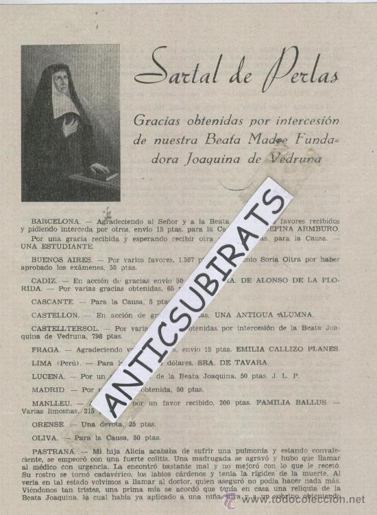 Brochures de tourisme: FOLLETO A&Ntilde;OS 50 JOAQUINA DE VEDRUNA CARMELITAS CASCANTE CASTELLTERSOL FRAGA LUCENA OLIVA PASTRANA