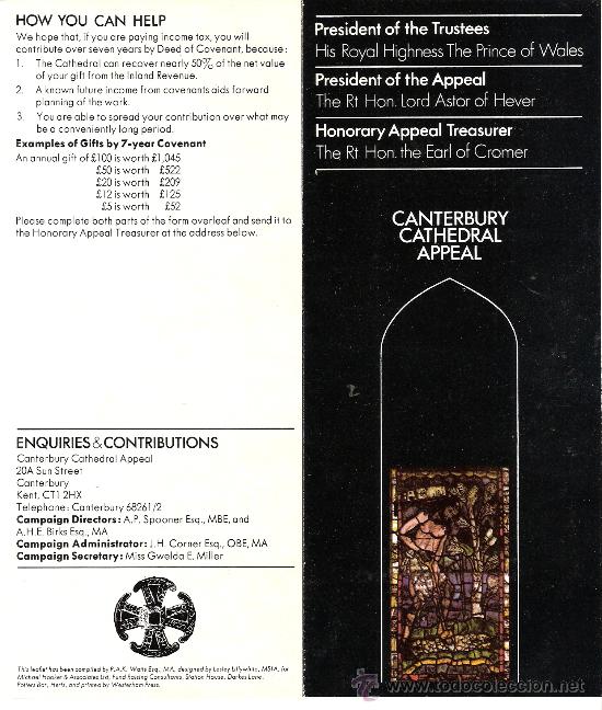 Travel Brochures: Canterbury Cathedral Appeal. En Ingles ( Poliptico - 8 caras).