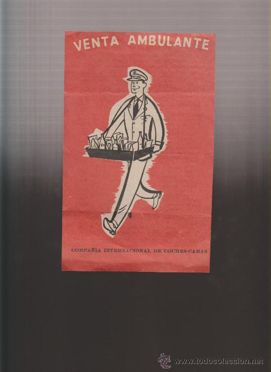 Brochures de tourisme: PROPAGANDA DE VENTA AMBULANTE DEL SERVICIO DE HOSTELERIA QUE SE HACIA EN LOS COCHES CAMAS DEL FERROC
