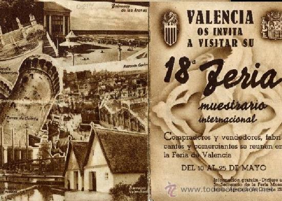 Travel Brochures: FOLLETO VALENCIA OS INVITA A VISITAR SU 18&ordf; FERIA MUESTRARIO a&ntilde;o1935 cuadruple se corta
