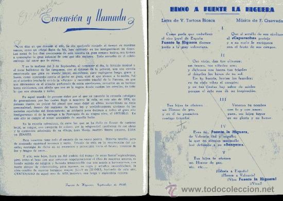 Folletos de turismo: programa fiestas FUENTE LA HIGUERA 1950 GRANDES FIESTAS A NUESTRA PATRONA