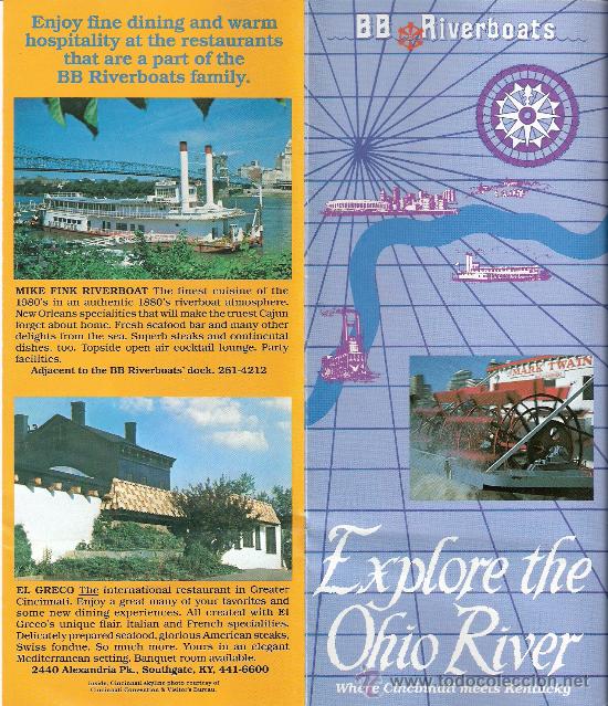 Folletos de turismo: Triptico. Explore the Ohio River. BB Riverboats. - Foto 1