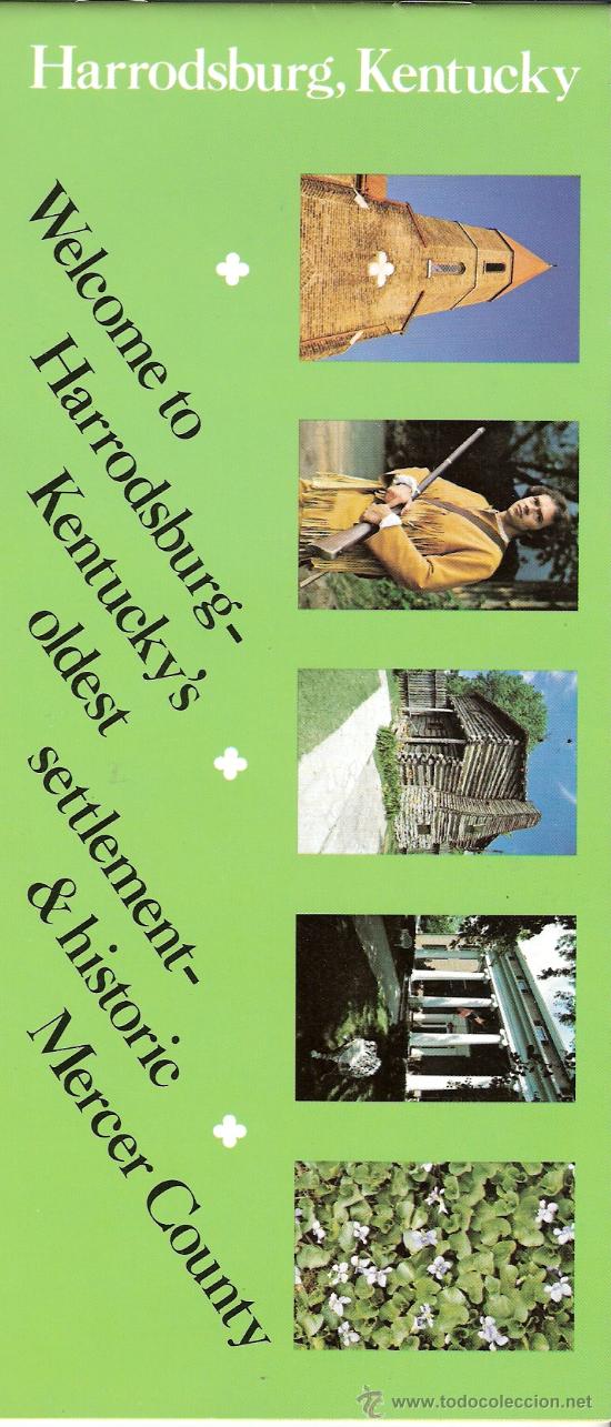 Travel Brochures: Harrodsburg. Kentucky. Daniel Boone. 23 x10 cmtrs. 16 p&aacute;g. + 2 (Suplemento 1984). Ingles.
