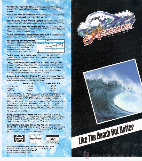 Folletos de turismo: Surf Cincinnati Waterpark. Triptico . 1984. - Foto 1