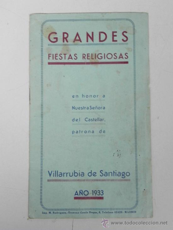 Tourismusbrosch&uuml;ren: PROGRAMA DE LAS FIESTAS DE VILLARRUBIA DE SANTIAGO, TOLEDO, A&Ntilde;O 1933, PLENA REPUBLICA, FIESTAS DE HO