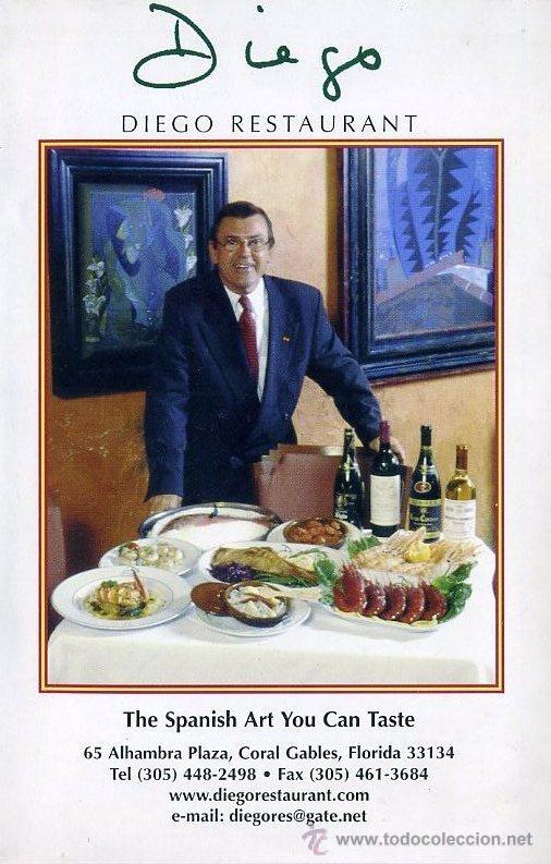 Travel Brochures: folleto 6 PGS / carta de precios - diego restaurant / florida usa - gastronomia