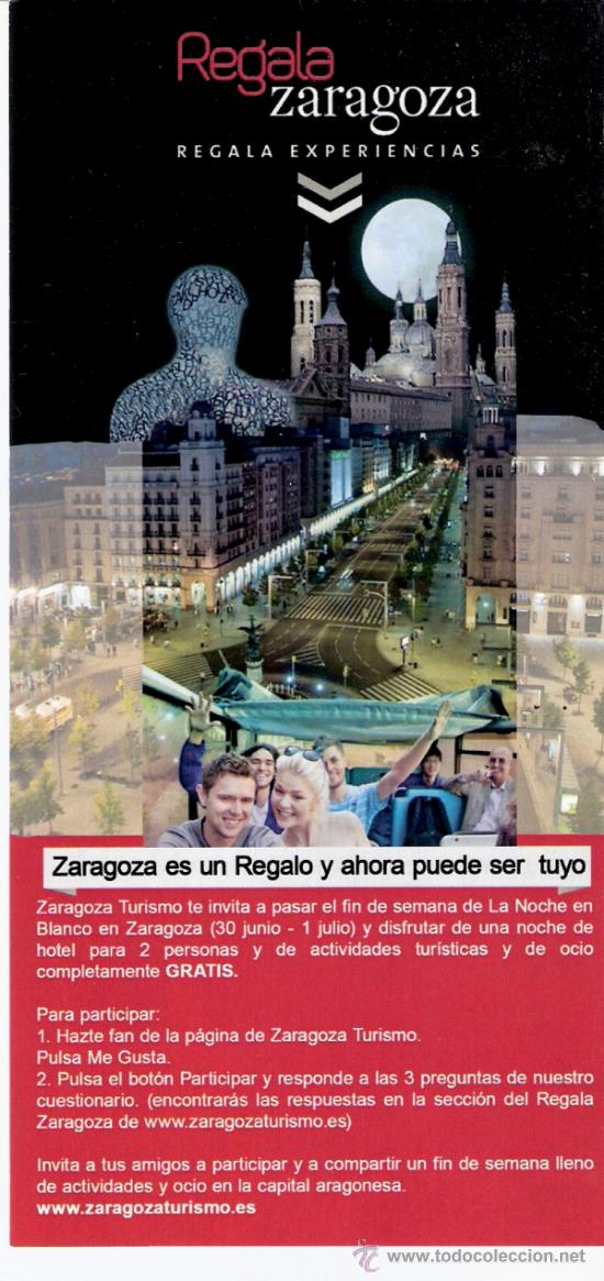 Travel Brochures: Regala Zaragoza. Regala Experiencias.Zaragoza Turismo.Hoja informativa.