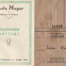 Foglietti di turismo: 2 PROGRAMAS OFICIALES FIESTA MAYOR DE VALLFOGONA DE BALAGUER AÑO 1944. Lote 35124312